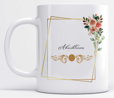 LOROFY Name Akashleena Printed Frame Design Ceramic Coffee Mug(350 ml)