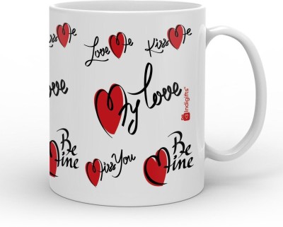 indigifts Decorative Gifts Hand Drawn Hearts Ceramic Coffee Mug(330 ml)