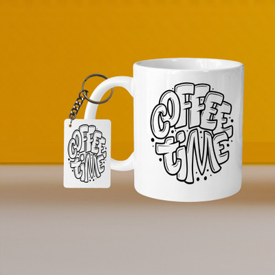 VMSHOPPINGMART 101_Perfect for Coffee and Tea - With Keychain VM Coffee Time L R Ceramic Coffee Mug(332 ml, Pack of 2)