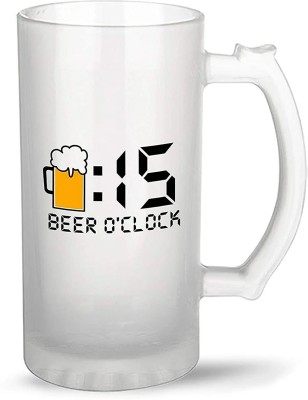 Sublikraft Frosted Beer Design Beer O' Clock 15 Oz Glass Beer Mug(450 ml)