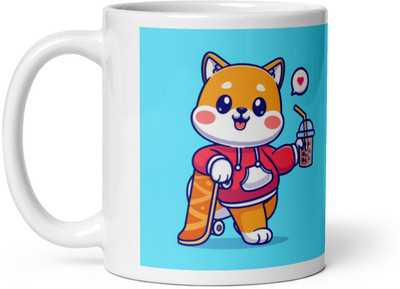 Dr Farfar Attitude Cat With Skateboard and Shake Ceramic Coffee Mug(350 ml)