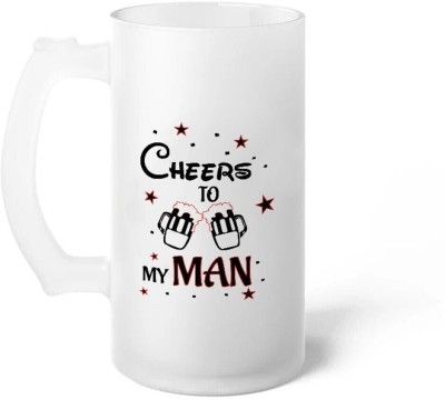 Indigifts Valentines Day Gift Cheers To My Man Quote Printed Frosted Glass Beer 470 ml Glass Beer Mug(470 ml)