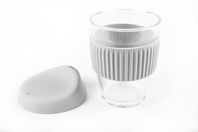 Baskety Travel with Lid, 300ML Grey Pack of 1 Glass Coffee Mug(300 ml)
