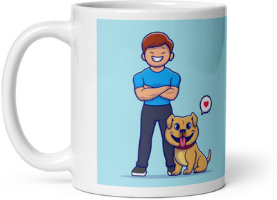 Mr UVD Boy With His Dog Ceramic Coffee Mug(350 ml)