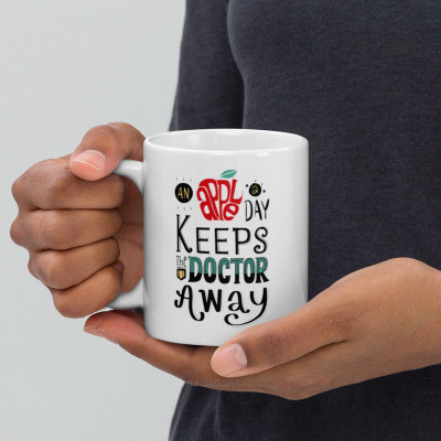 Cheeksy An apple a day Keeps Doctor Away 978 Gift Item for Friends Ceramic Coffee Mug(350 ml)