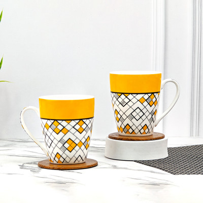 UPC Set of 2 Premium Milk mugs Printed Design Made of Ceramic Bone China Coffee Mug(300 ml, Pack of 2)