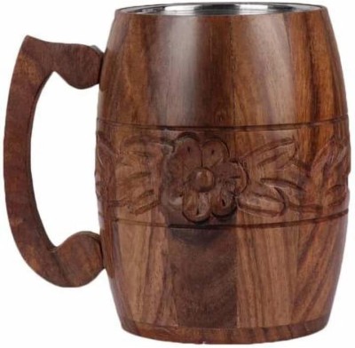 CraftOnline Wooden Coffees Multipurpose use for Serving Tea, Milk, Beer with Steel Stainless Steel, Wood Coffee Mug(250 ml)