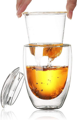 Baskety Borosilicate Glass Tea with Infuser and Lid, 350ml Pack of 1 i18 Glass Coffee Mug(350 ml)