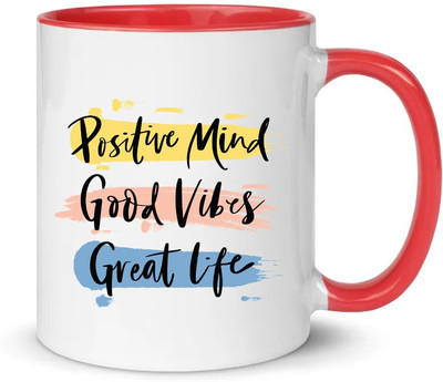 popflip Premium Quality Inner Red Color Printed With PositiveQoutes (3) Ceramic Coffee Mug(350 ml)