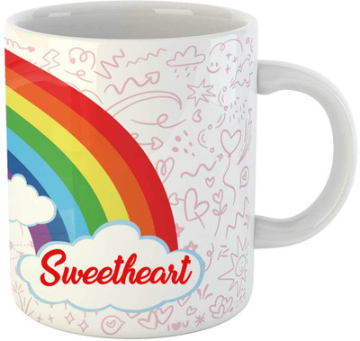 ARTBUG Rainbow & Unicorn Theme Customised Coffee Coffee Cup, Name - Sweetheart Ceramic Coffee Mug(350 ml)