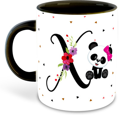 whats your kick new-wyk_X Name Alphabet Panda Printed Black Coffee Cup - D24 Ceramic Coffee Mug(325 ml)