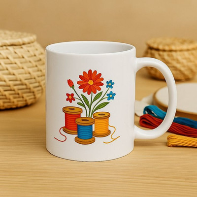 Volxo Designable “Spools Of Thread” Printed Coffee/Cup Ceramic Coffee Mug(330 ml)