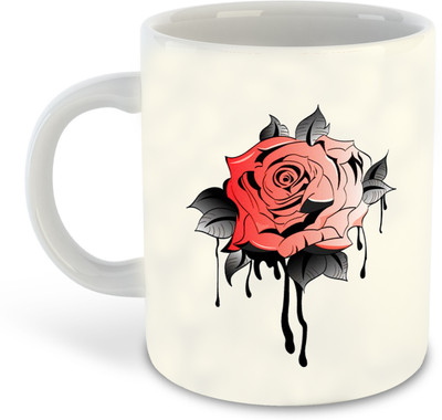FLEXERSTYLE NEW2025-Red Rose Printed White Coffee - D3 Ceramic Coffee Mug(325 ml)