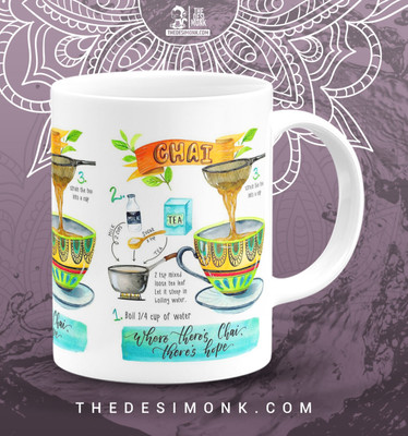 The Desi Monk Chai Printed White Microwave and Dishwasher Safe 330ml Ceramic Coffee Mug(330 ml)