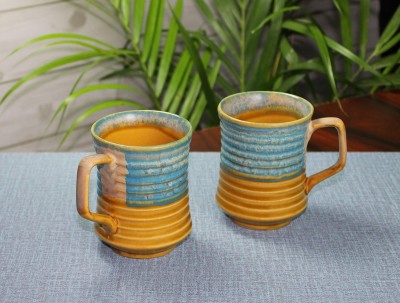 Unravel India Studio glazed ceramic tea/cofee mug (Set of 2) Ceramic Coffee Mug(90 ml, Pack of 2)