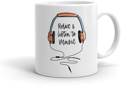 Clapcart Relax & Listen To Music Design Print Ceramic Coffee Mug(350 ml)