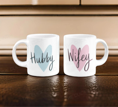 Enricher Hubby & wifey couples mug Ceramic Coffee Mug(330 ml, Pack of 2)