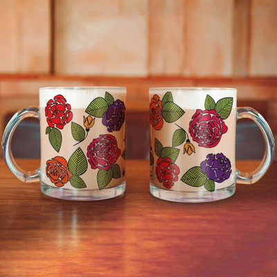 Indigifts Leafy Love Printed Transperant Glass Tea Set of 2_S-TMUGLTP02RO11-GEN22049 Glass Coffee Mug(325 ml, Pack of 2)
