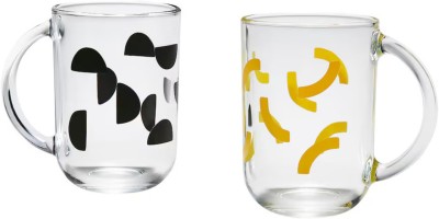 IKEA SKEDSTÖR, mixed colours yellow/black, 30 cl (10 oz) Glass Coffee Mug(300 ml, Pack of 2)