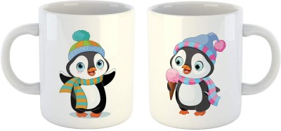 iKraft Penguin Printed Designs, Ideal for Office, Home & Gifting (Pack of 2) Ceramic Coffee Mug(325 ml)