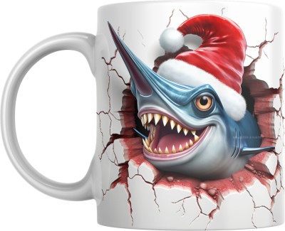 Srirudh 3D Santa Swordfish Festivity Coffee Cup for Xmas Joy - Ceramic Coffee Mug(350 ml)