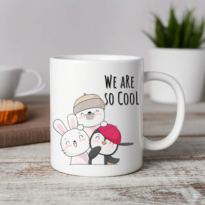 Vihaan Fashions We Are So Cool Cute Cartoon Illustration Printed Ceramic Coffee Mug(350 ml)