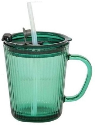 IndusBay Fluted Glass Sipper Jar with Silicone Straw & Lid 350 ML Glass Mason Jar(350 ml)