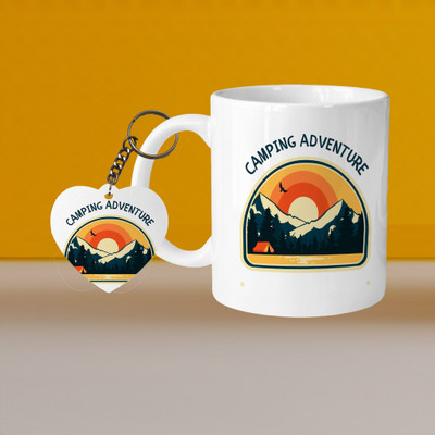 VM SHOPPING MALL Perfect for Coffee and Tea - With Keychain VM Camoing Adventure L H Ceramic Coffee Mug(330 ml, Pack of 2)