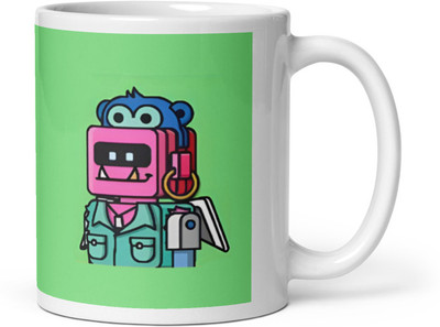Mr UVD Robot With Monkey Cap_MUGG Ceramic Coffee Mug(350 ml)