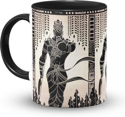 The Desi Monk Pandu Printed Black Microwave and Dishwasher Safe 330ml Ceramic Coffee Mug(330 ml)