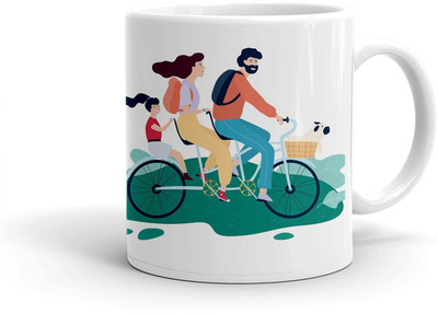 Clapcart Family Cycle Trip Design Print Ceramic Coffee Mug(350 ml)