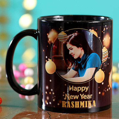 FNP Happy New Year Personalised Black Ceramic Coffee Mug(325 ml)