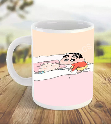 craft maniacs LITTLE HMA SLEEP SHINCHAN MUG 330 ML WHITE FOR CARTOON LOVERS Ceramic Coffee Mug(330 ml)