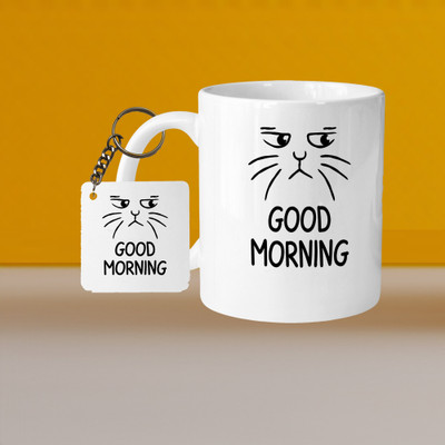 Printhorizon 101_VM Meow Cat L-O Ceramic Coffee Mug(325 ml, Pack of 2)