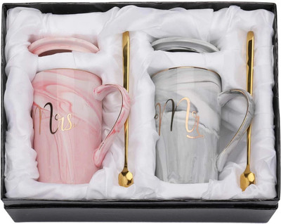 infinitepiinitiatives Ceramic Marble Finish Coffee With Lid & Spoon Ceramic Coffee Mug(380 ml)