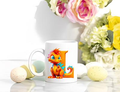 Aastha Imagine Media Premium Font L With Baby Dinosaur Printed 11oz Ceramic Coffee Mug(350 ml)