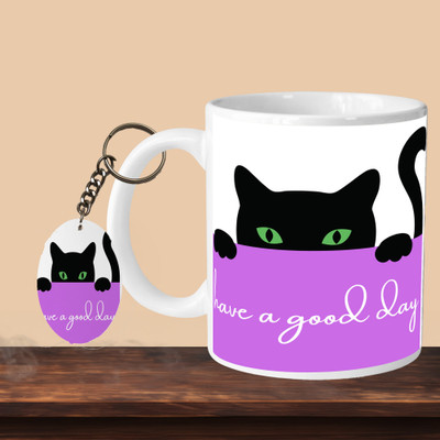 VM SHOPPING MALL Have A Good Day L-O Ceramic Coffee Mug(330 ml, Pack of 2)