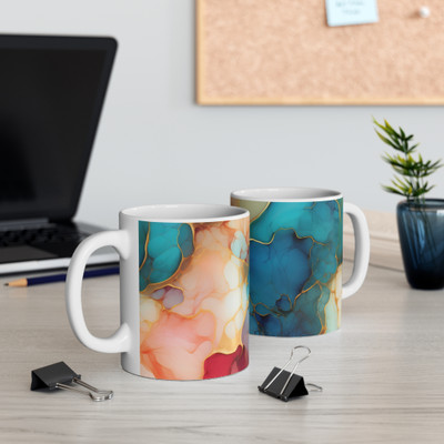 Vihaan Fashions Abstract Marble Art Coffee, 1401-White Ceramic Coffee Mug(330 ml)