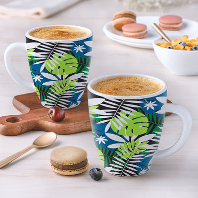 Larah by Borosil Forest Tea/Coffees, Bone Ash Free Crockery Set Ideal For Daily Use & Gifting Opalware Coffee Mug(400 ml, Pack of 2)