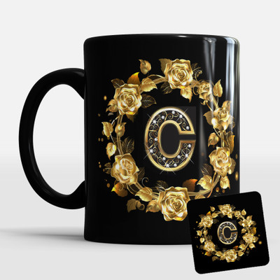 Sublikraft C Alphabet Prined With Coster Ceramic Coffee Mug(330 ml)