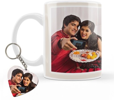 THE HATKE STORE Photo & Text Printed Cup For Raksha Bandhan Photo cup With Keychain P1 Ceramic Coffee Mug(350 ml, Pack of 2)