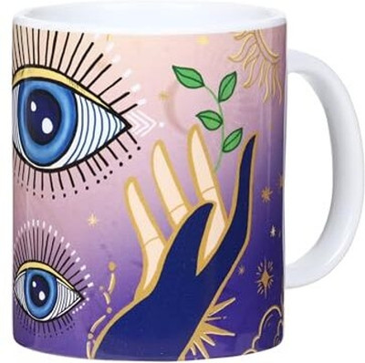 KOLOROBIA Mystical Hands Evil Eye White Coffee Ceramic Coffee Mug(325 ml)