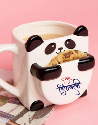 ABC Cute Panda Ceramic with Front Cookie Pocket (Diwali Special) Ceramic Coffee Mug(250 ml)
