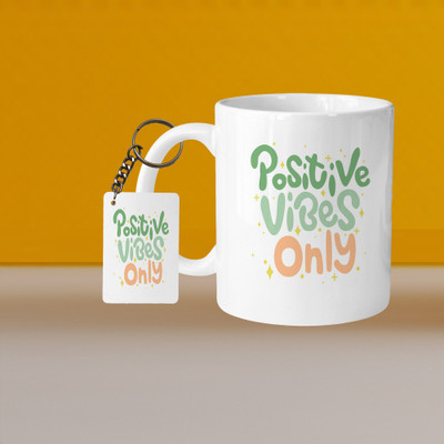 VM MALL 101_Perfect for Coffee and Tea - With Keychain VM Positive Vibes Only L R Ceramic Coffee Mug(332 ml)