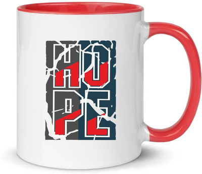 popflip Premium Quality Inner Red Color Printed With HOPE201050 Ceramic Coffee Mug(350 ml)