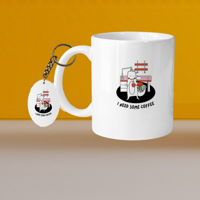 VM SHOPPING MALL Perfect for Coffee and Tea - With Keychain VM I Need Some Coffee L O Ceramic Coffee Mug(331 ml, Pack of 2)