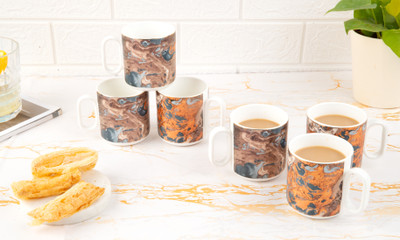 TAKISSO Small Coffee Chai Serving Cups Microwave Safe Ideal Gifts Tea Cups Set of 6 Ceramic Coffee Mug(180 ml, Pack of 6)