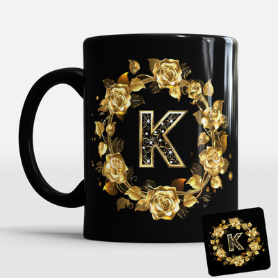 Sublikraft K Alphabet Prined With Coster Ceramic Coffee Mug(330 ml)