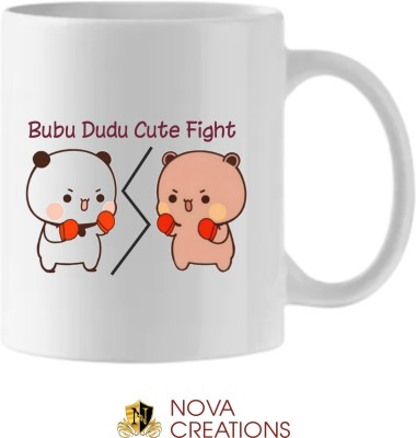 Nova Creations Bubu Dudu Cute Fight Ceramic Coffee Mug(325 ml, Pack of 2)