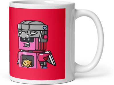Mr UVD Robot With Fake Face and Cat_MUGG Ceramic Coffee Mug(350 ml)